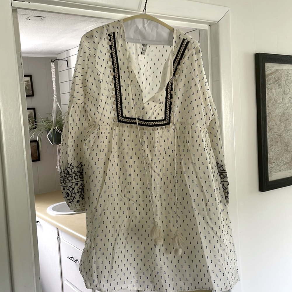 TRF collection smock dress blue and white Made in India